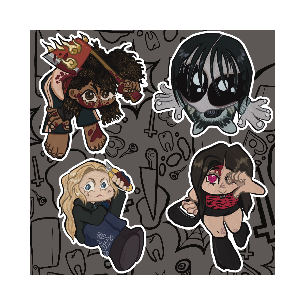 Horror Baddies Sticker Sheet - Gray